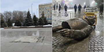 Талдықорғанда Назарбаев ескерткішінің тас тұғыры да сүрілді